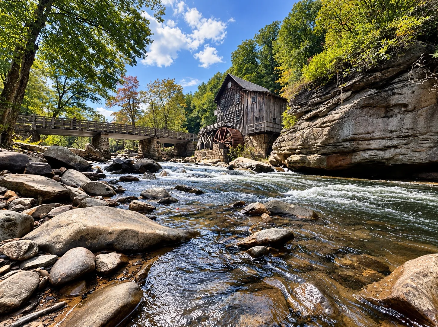 Historic gristmill beside a mountain stream